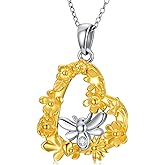 Plesitep Bee Necklace for Women Sterling Silver Bumble Bee Heart Pendant Necklace with Flowers Jewelry Mothers Gifts