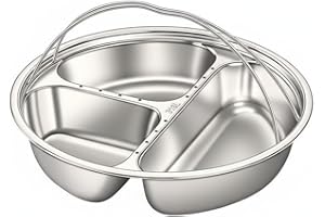 predolo Divided Steamer Plate Construction Round Portion Control Plate Stainless Steel Food Tray with Handle for Conscious Pe