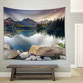 Mountain Lake in National Park High Tatra Strbske Pleso, Slovakia, Europe Beauty World - Fabric Wall Tapestry Home Decor - 51x60 inches