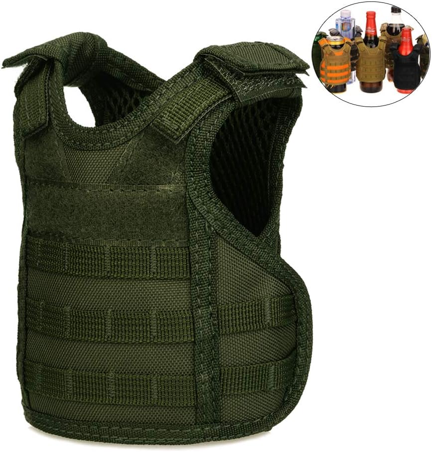 CyberDyer Beer Vests Beverage Cooler Tactical Mini Molle Adjustable Beverage Holder for 12oz or 16oz Cans or Bottles (Green)