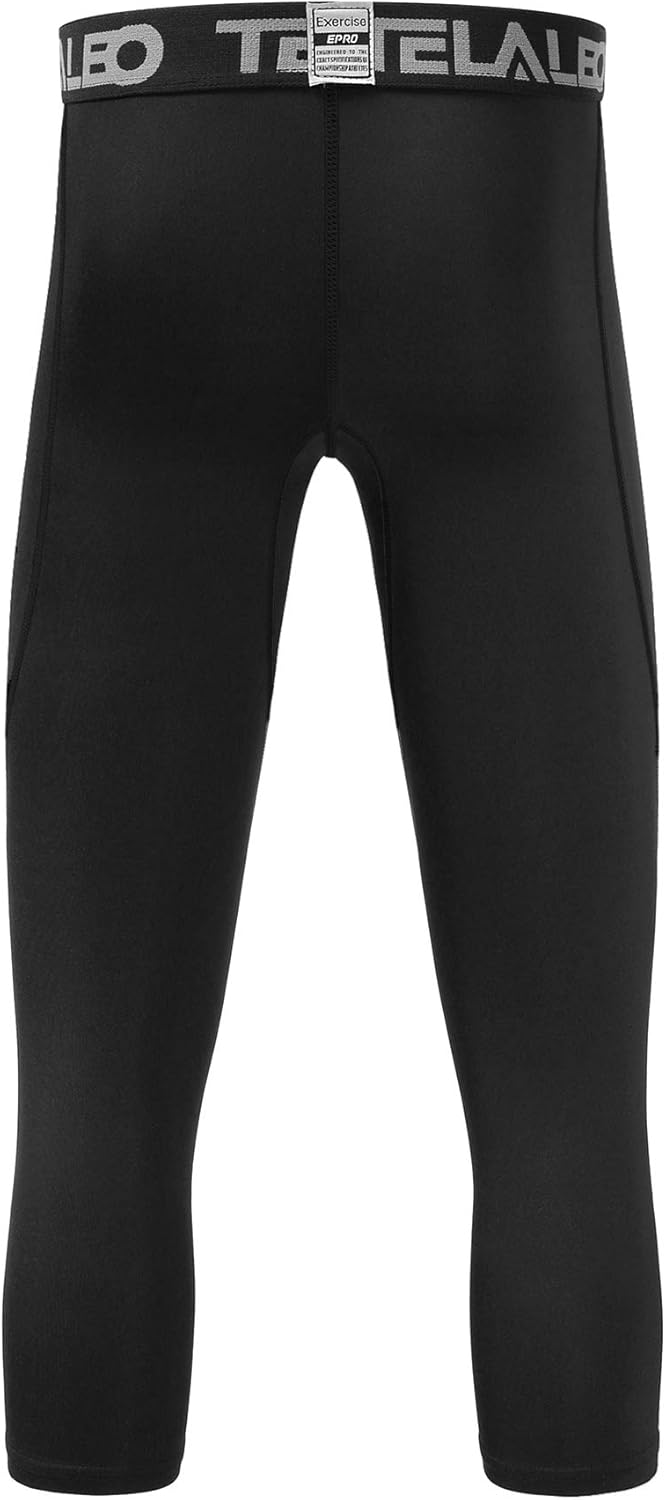 TELALEO Boys Youth Compression Pants Base Layer 3/4 Sports Tights Running Leggings Capris Kids for Workout Training: Clothing