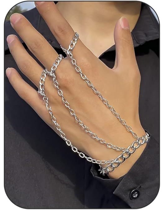 Amazon.com: Prasacco Ring Bracelet Hand Chain Punk Tassel Bracelet