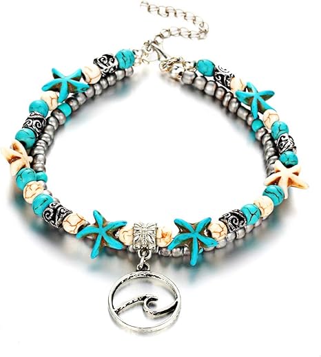 Amazon Co Jp スのある女性の女の子の手作り織りターコイズアンクレット二重層操作が簡単でとても便利 ジュエリー