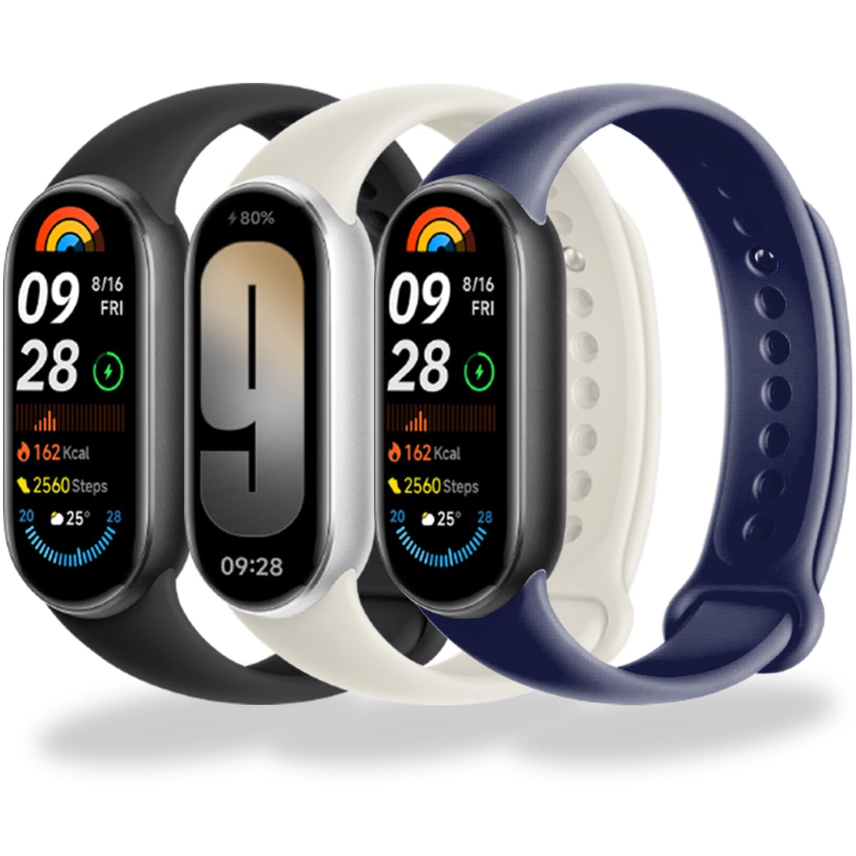 BABEJIA 3 Pack Replacement Bands Compatible with Xiaomi Smart Band 10/9/8, Soft Sporty Straps, with Metal Connector, Breathable, Adjustable, Quick Release