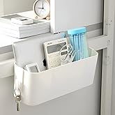 GWEOBZ Bedside Caddy Organzier, Bunk Bed Shelf Accessories for Dorm, Bed Caddy Hanging with Hooks for Remotes, White, 11 lbs Capacity