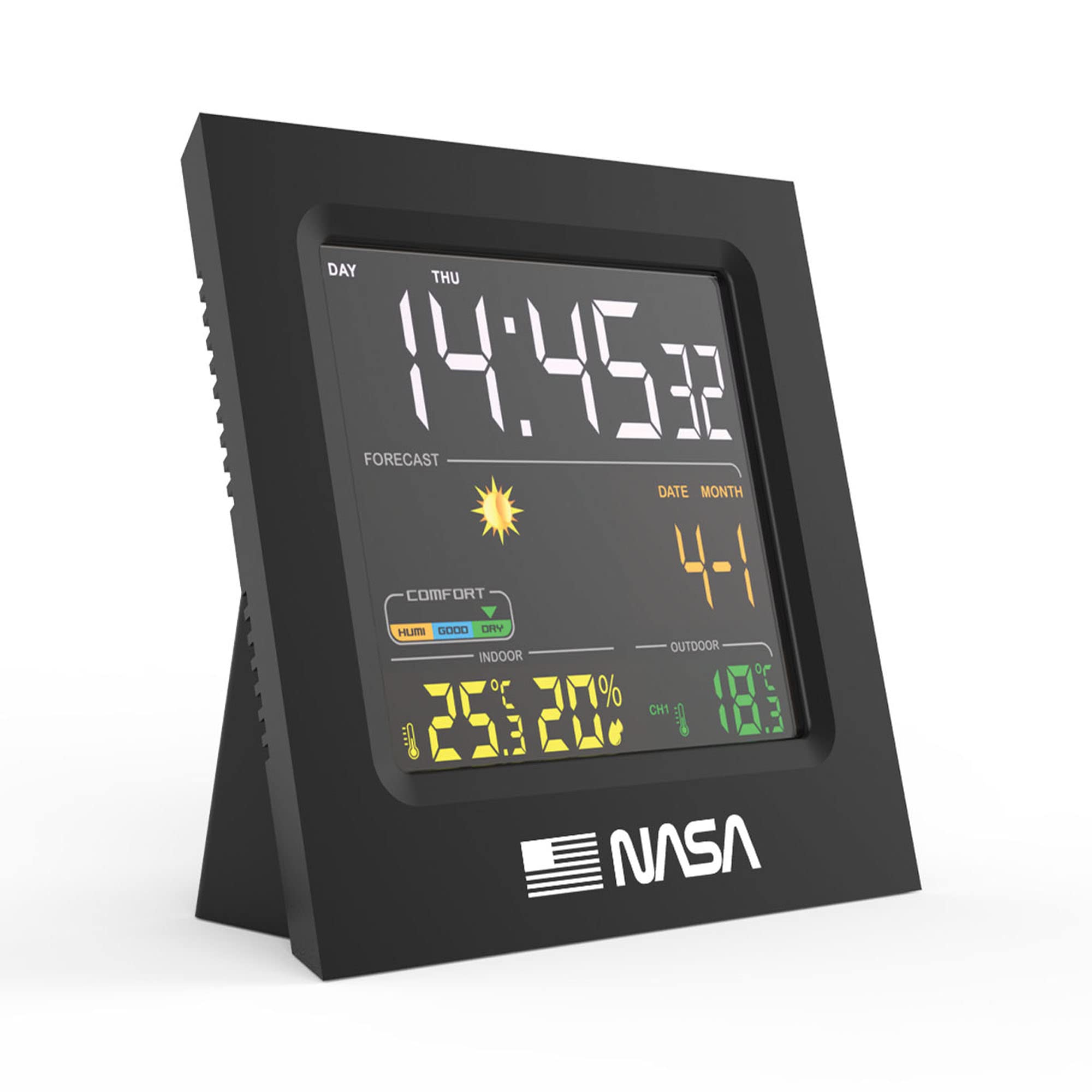 NASA WS300 - Weather Station, 4.3" LCD Display, AA Batteries, Calendar/Clock/Alarm Functions - Black