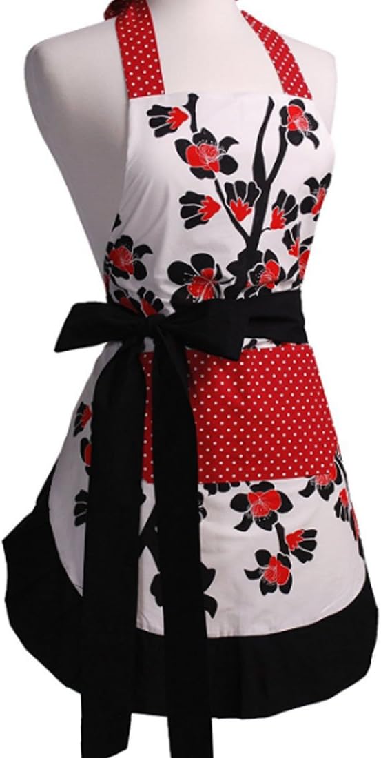 LroHan Women's Floral Apron with Pockets Vintage Ladies Adjustable Chefs Aprons for Kitchen Cooking Baking and Gardening