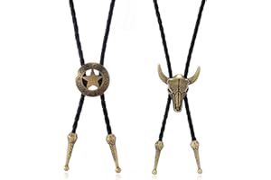 2 Pcs Vintage Leather Bolo Tie, Western Cowboy Bolo Ties, Bronze Cow Skull Necklace, Adjustable, Native American Décor, Cowbo