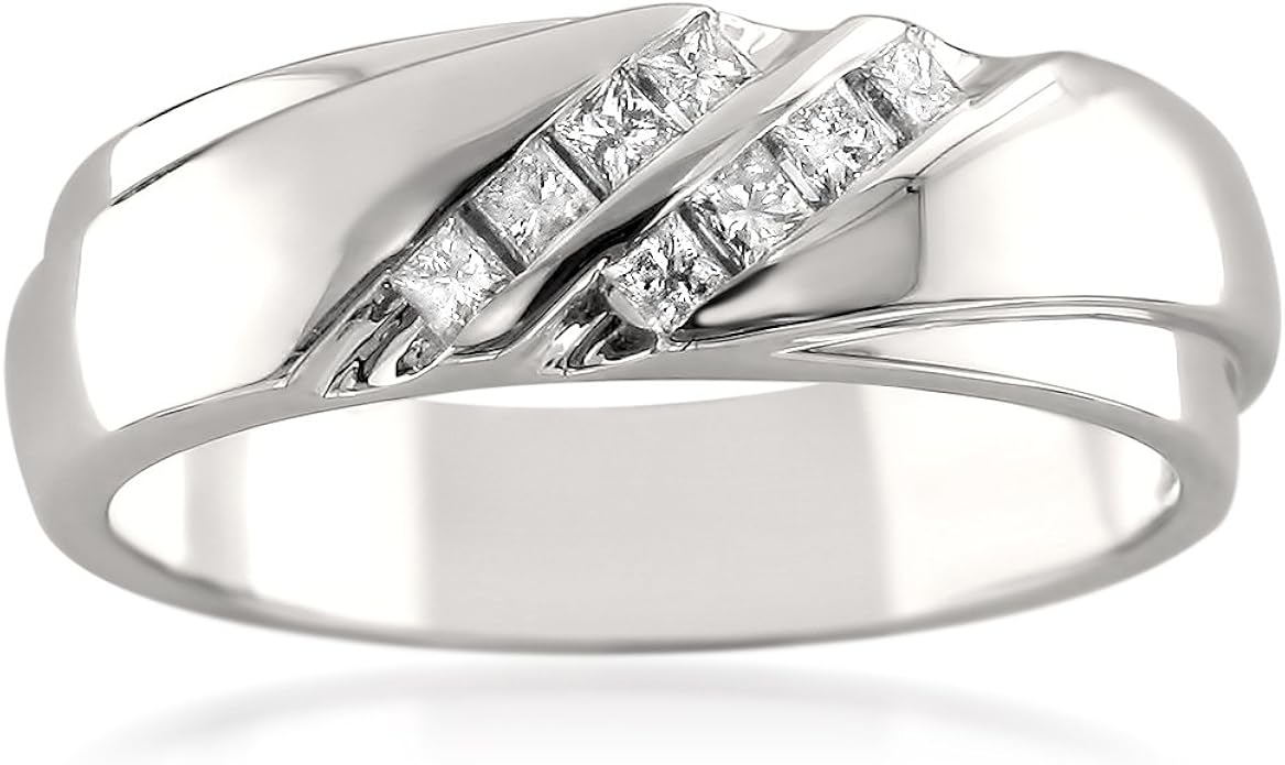Amazon Com 14k White Gold Princess Cut Diamond Men S Wedding Band Ring 1 2 Cttw I J I1 I2 Jewelry