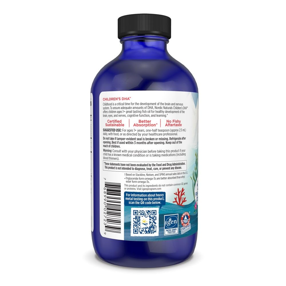 Nordic Naturals Children’s DHA, Strawberry - 8 oz for Kids - 530 mg Omega-3 with EPA & DHA - Brain Development & Function - Non-GMO - 96 Servings