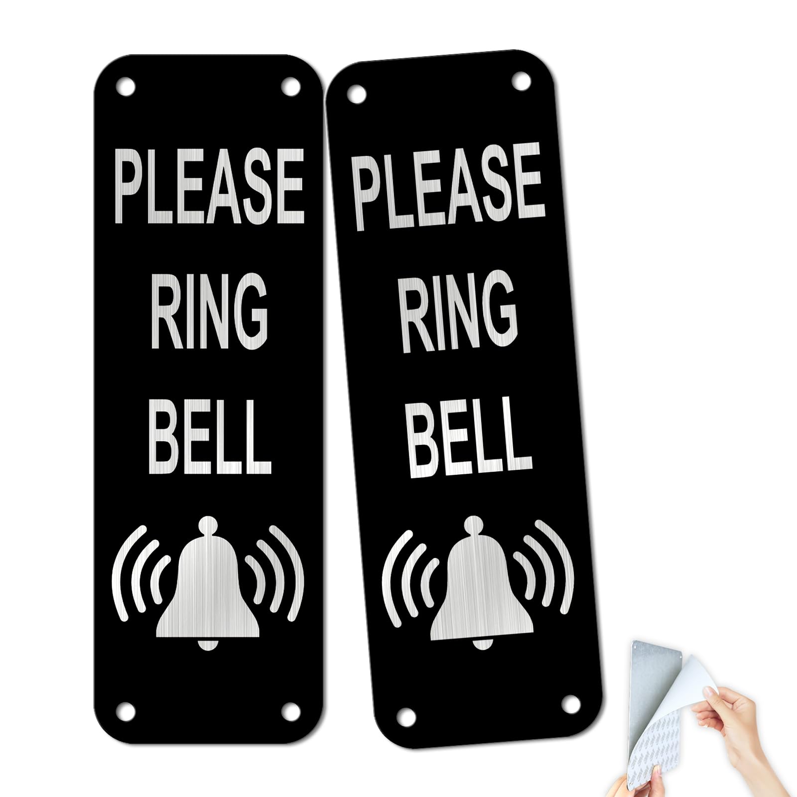 SINMAO Door Number Plaques For Wall-Please Ring Bell,Brushed Metal Aluminium Signage,50mm×150mm Small Ring Stickers