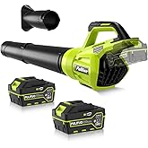 PULITUO Leaf Blower Cordless, 500CFM/ 125MPH Lightweight Cordless Blower with 2X 4.0 Batteries and Fast Charger, Variable Speed Battery Leaf Blowers for Lawn Care, Leaves, Grass, Patio, Yard