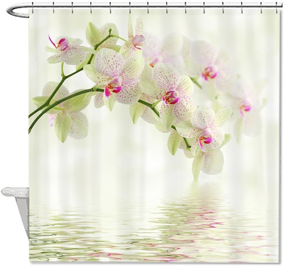 TrUiuiui White Orchid On White Background Polyester Waterproof Shower Curtain Liner Mildew Resitant 66" X 72"