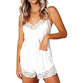 CHYRII Women's Sexy Silk Satin Pajamas Sets Lace Trim Cami Tops Shorts Sleepwear