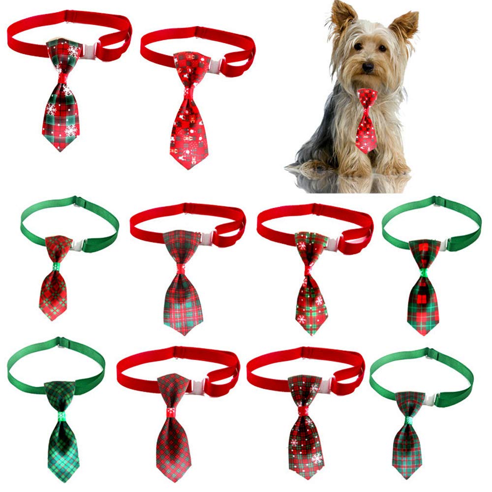 Lichi New Christmas Theme Tie Pet Collar Plaid 10 Pack Dogs Ties for Cats Red Rabbit Collars-11