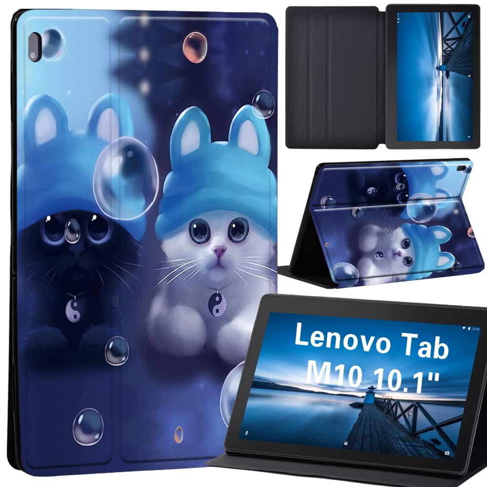 animal Case for Lenovo Tab M10 TB-X605F/ TB-X605L/ TB-X505F/ TB-X505L - Leather Tri-Fold Stand Cover Case for Lenovo Tab M10 10.1-Inch Tablet (twin cats)
