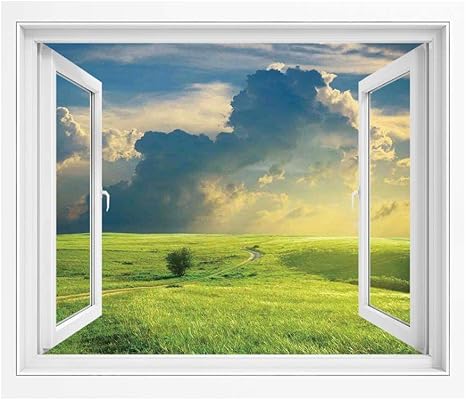 Amazon 自然 絵画風 Pvc壁紙ポスター 90x60 Cm 草道雲と農村風景ノベルティビュー画像家の装飾 壁紙ポスター ステッカー ブルーグリーンと夏の風景 ウォールステッカー オンライン通販