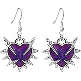 Gothic Thorn Dangle Earrings Vintage Red Purple Black Crystal Heart Drop Earring Punk Style Earrings Hip-Hop Earring Halloween Mystery Witch Jewelry Costume for Women