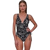 DKNY Womens Shirred Side-tie One Piece Swimsuit with Tummy Control