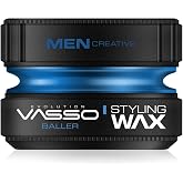 Vasso Baller Hair Styling Wax for Men, Extra Strong Hold with Wet Look Shine, Water Based Hair Wax for All Hair Types, Long Lasting Flexible Styling Pomade, 5.07 fl oz (150 ml)