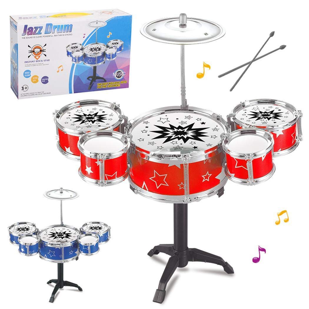Xixou Kids Deluxe Jazz Drums Kit Musical Instrument Toy with Cymbal Stool Christmas Birthday Gift