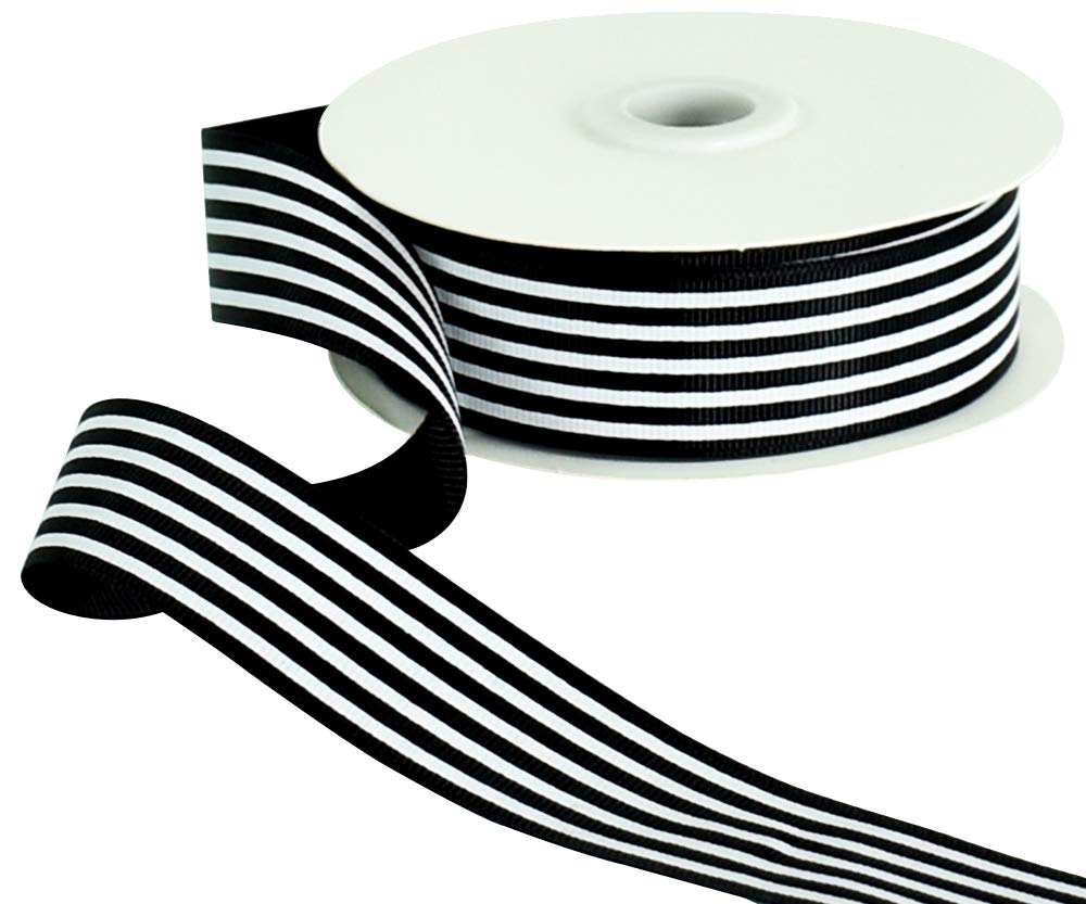 TONIFUL 1 Inch x 25 Yards Black and White Striped Grosgrain Fabric Ribbon for Gift Wrapping Cake Wedding Floral Decoration Valentine's Day Flower Bouquet Wrapping Ribbons Valentine's Day Christmas