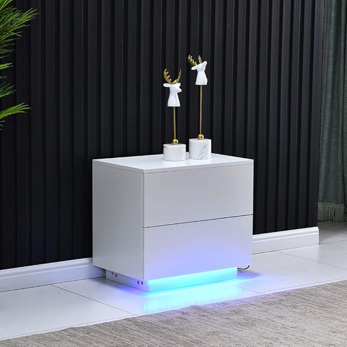 Buy 4HOMART YVONNE&F.L.A.M. Bedside Table 2 Drawers High Gloss Nightstand Side Table End