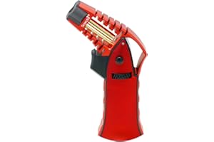 Scorch Torch CNC Machined 6.75" Tall Handheld Aluminum Flame Adjustable Butane Refillable Torch In Gift Box (Red)