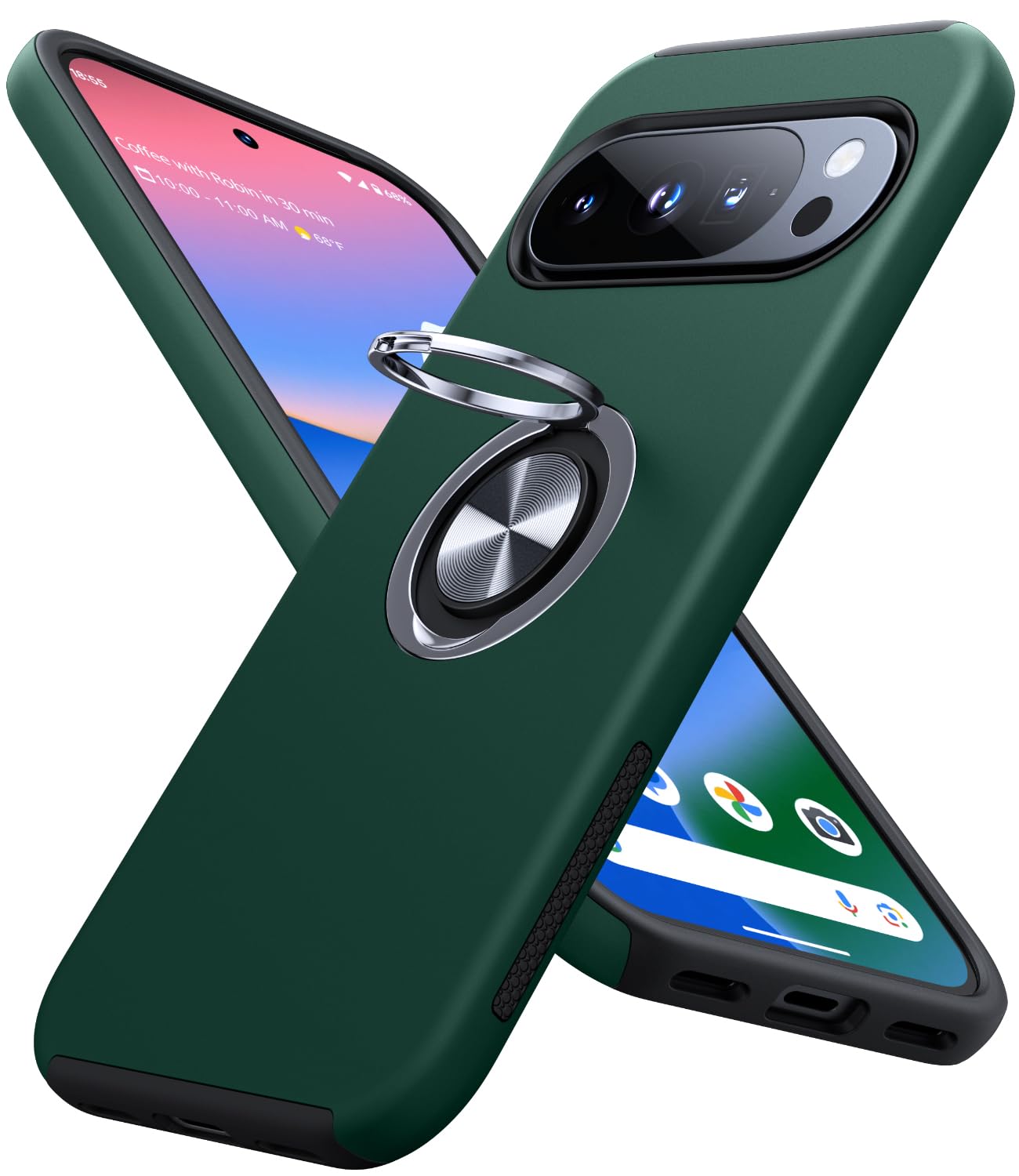 Photo 1 of JAME for Google Pixel 10 Pro XL Case, Slim Fit Cover with Metal Ring Holder Stand Kickstand, Dual Layer Military Grade Shockproof Protective Phone Case for Google Pixel 10 Pro XL 6.8", Dark Green