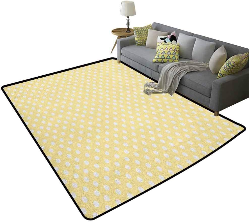 Polka Dots Kids Living Room Carpet Nostalgic Pastel Polka Dots in Never Ending Path Vintage Old Fashion ArtworkChildren's Nursery Dormitory Room Home Decoration Carpet Yellow White 71 x 106 Inch