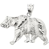 Animal Kingdom 925 Sterling Silver Grizzly Bear Pendant