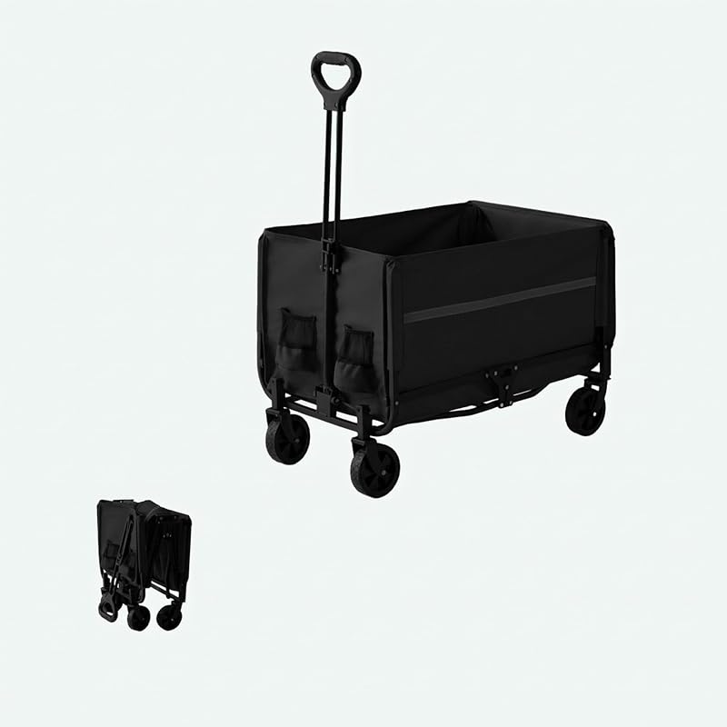 carrello pieghevole, 150 kg, manico telescopico, portellone, telo antipioggia, per spesa e campeggio, nero