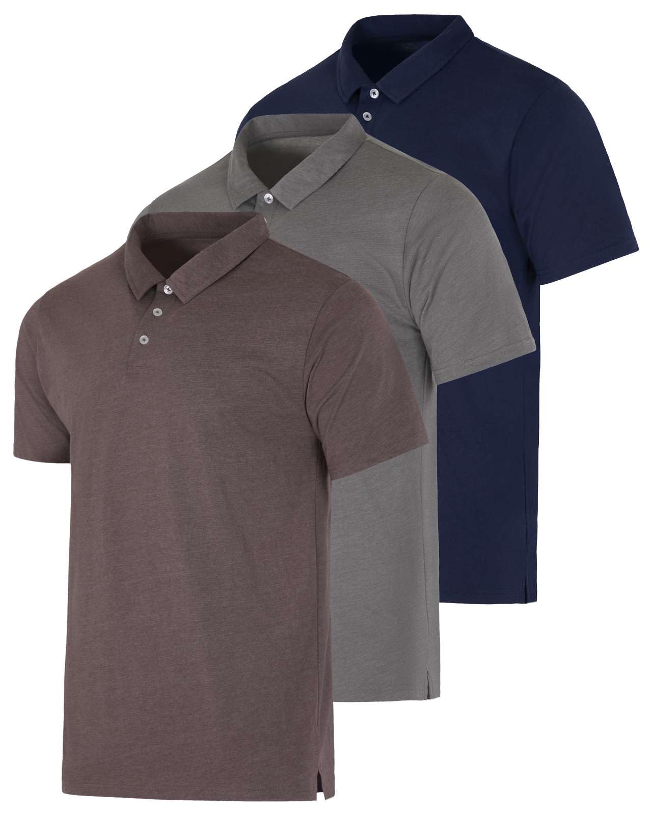 Photo 1 of 3 Pack: Men's Jersey Cotton Quick Dry Fit Polo Shirt Men Mens Tshirts Button Tee Short Sleeve Golf Tennis Clothing Active Wear Athletic Performance Tech Sports Essentials Casual T Shirts,Set 3-3XL