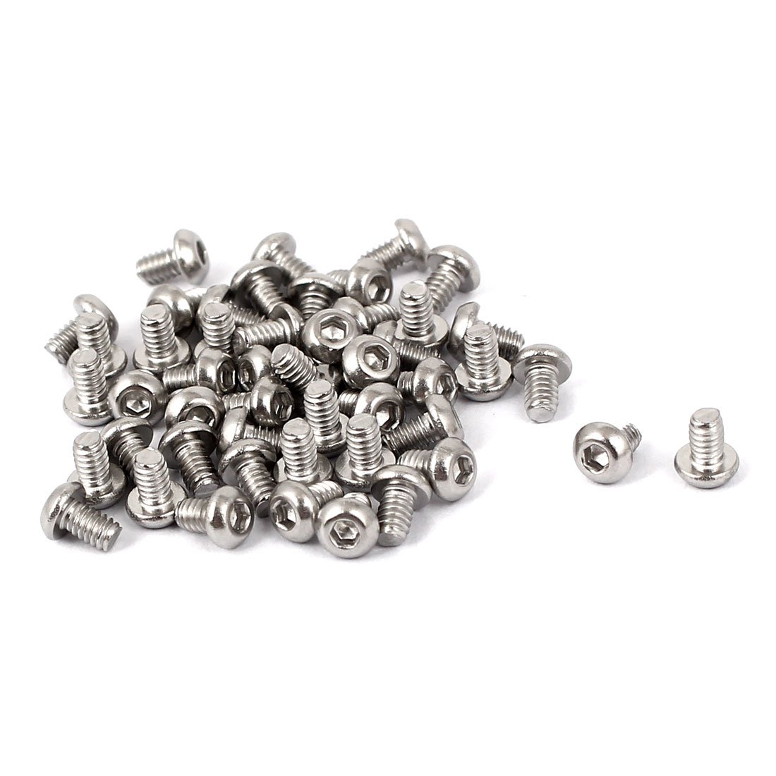 Sourcingmap M2 x 3mm Full Thread Button Head Socket Cap Screw Silver Tone 50 Pcs