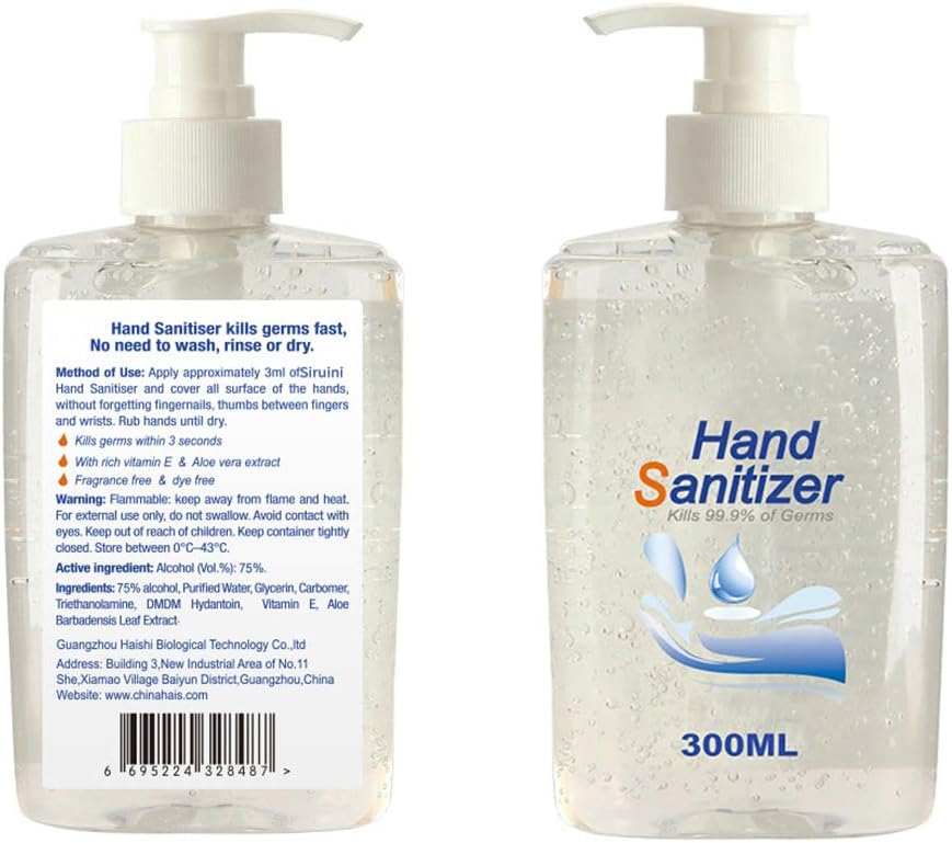 Luxsea Household Disposable Hand Sanitizer No Wash Soothing Hand Cleaning Gel Fresh Scent Refreshing Gel Quick-Dry All-Purpose Cleaner Pump Bottle 300ml