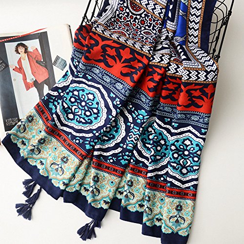 SUNBABY Women Boho Shawl Beach Towels Rectangle Polyester Scarf Travel Sarong Wrap Swimwear Cover Up Beach Mats (Blue Diamond Flower) - Thumbnail 7