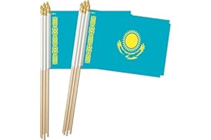 Kazakhstan Stick Flag, Kazakh Small Mini Hand Held Flags, Small Kazakhstan Flag 5x8 Inch,12 Pack, Party Decorations Supplies 