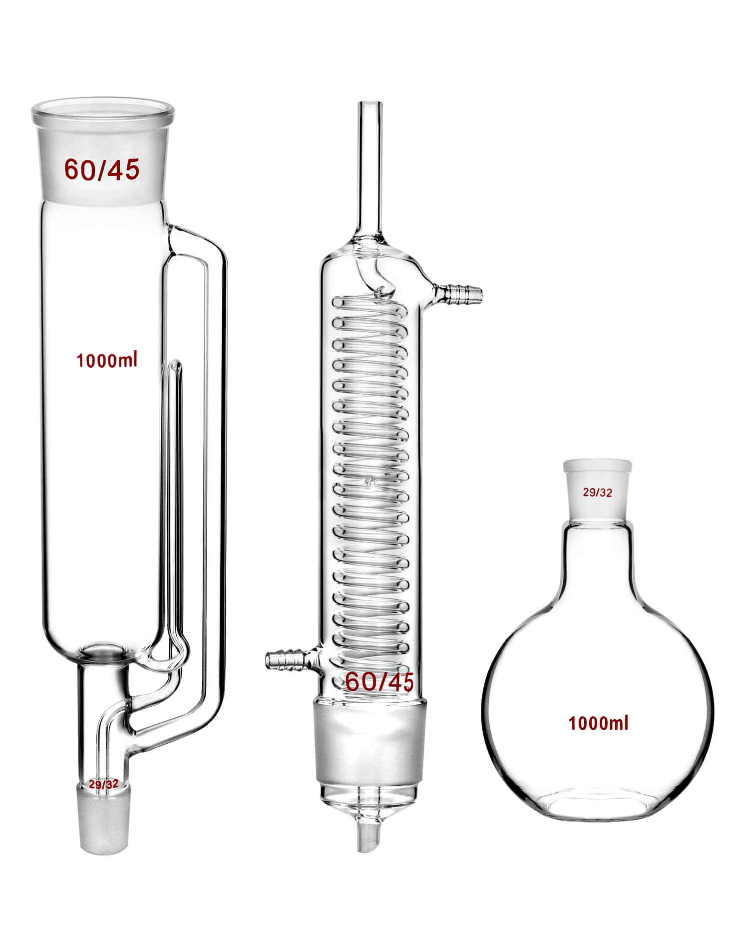 Photo 1 of QWORK 1000ml Soxhlet Extractor Kit with High Borosilicate Glass Extraction Bottle, Extraction Tube, and Condenser, 29/32 Joint for Flask, 60/45 Joint for Condenser and Extraction Tube