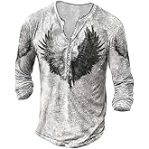 Bengbobar Men's Distressed Henley Shirt Fitted Shirts Graphic Cotton Tops Lightweight Tee Long Sleeve V Neck Fashion Shirts