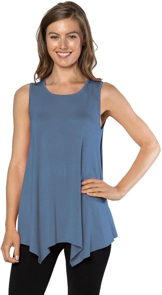 Velucci Womens Tunic Tank Top T-Shirt - Loose Basic Sleeveless Tee Shirt Blouse