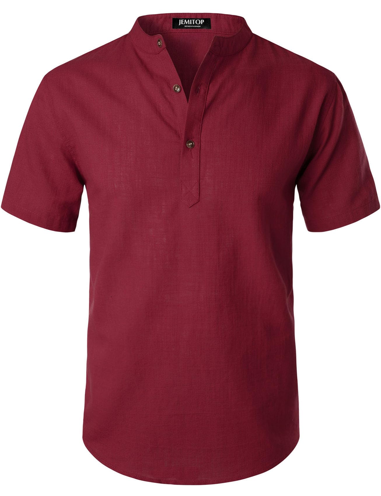 JEMITOP Men's Summer Lightweight Cotton Linen Shirts Casual Short Sleeve Breathable Banded Collar Henley for Beach Vacation