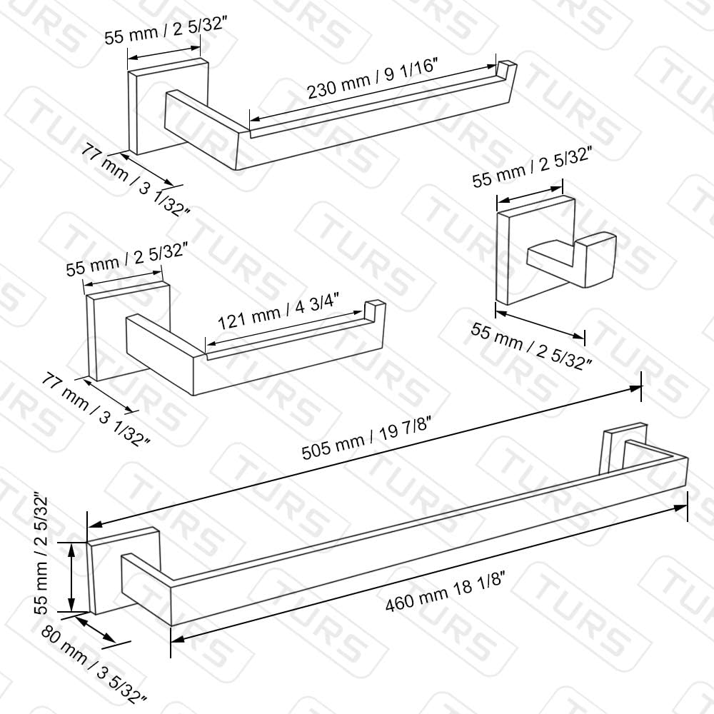 TURS 4-Piece Bath Hardware Set Bathroom Accessories, Towel Rail, Wall-Mounted, Chrome Bathroom Accessories - Image 4