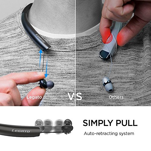 Legato-Arc-R72E-Auto-Retractable-Bluetooth-Wireless-Neckband-Headphones-Headset-Earbuds-aptX-AudioSweat-ProofNoise-IsolationCall-VibrationSiri-Android-Voice-CommandNanofiber-Core-Tech-wire