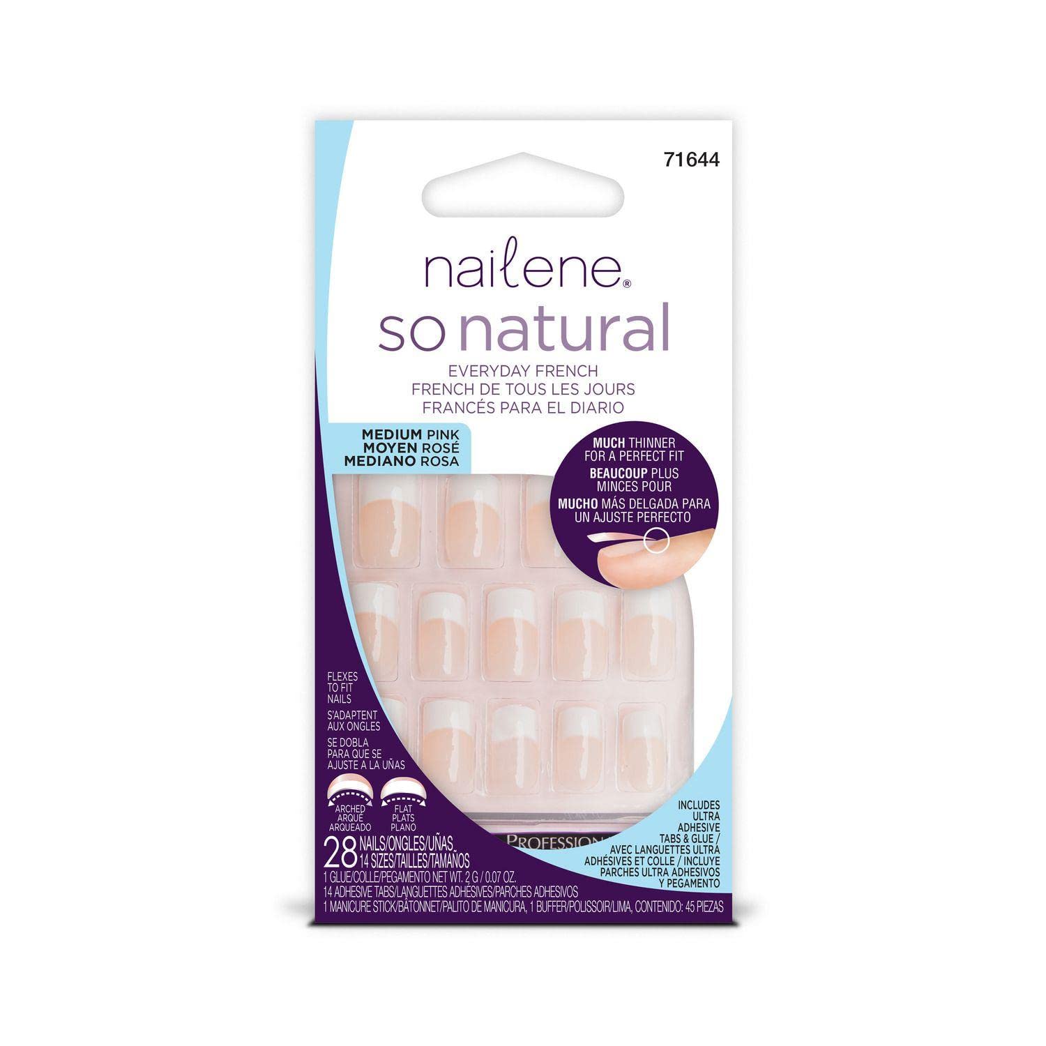 Nailene So Natural Ultra Flex Pink French Medium Nails, 28 nails