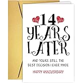 RUALOVE Romantic 14 Years Anniversary Card for Husband Wife, Sweet 14th Wedding Anniversary Card for Couple, Ideal Fourteen Years Wedding Cards Gift for Him Her, Funny 14th Wedding Anniversary Cards