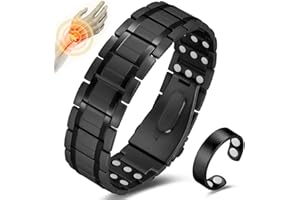 Cigmag 3X Magnetic Bracelets for Men Ultra Strength Magnets Upgrade Folding Clasp Titanium Bracelet & Copper Ring Adjustable with Sizing Tool (Black)