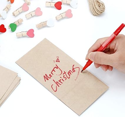 Emwel Uk 24 Pcs Christmas Kraft Gift Bags With Christmas Countdown Advent Stickers Mini Wooden Pegs And Jute Cord 24pcs Xmas Thank You Gift Bags For Christmas Party Favors Decorations Home Kitchen Advent