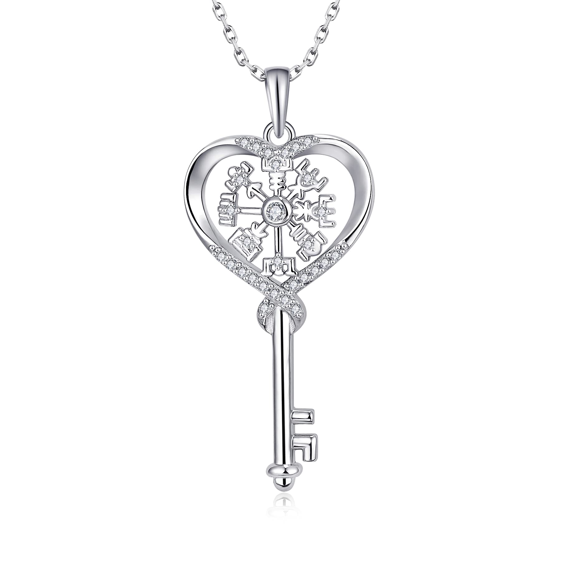 JO WISDOM 925 Sterling Silver Viking Key Pendant Vegvisir Necklace for Women