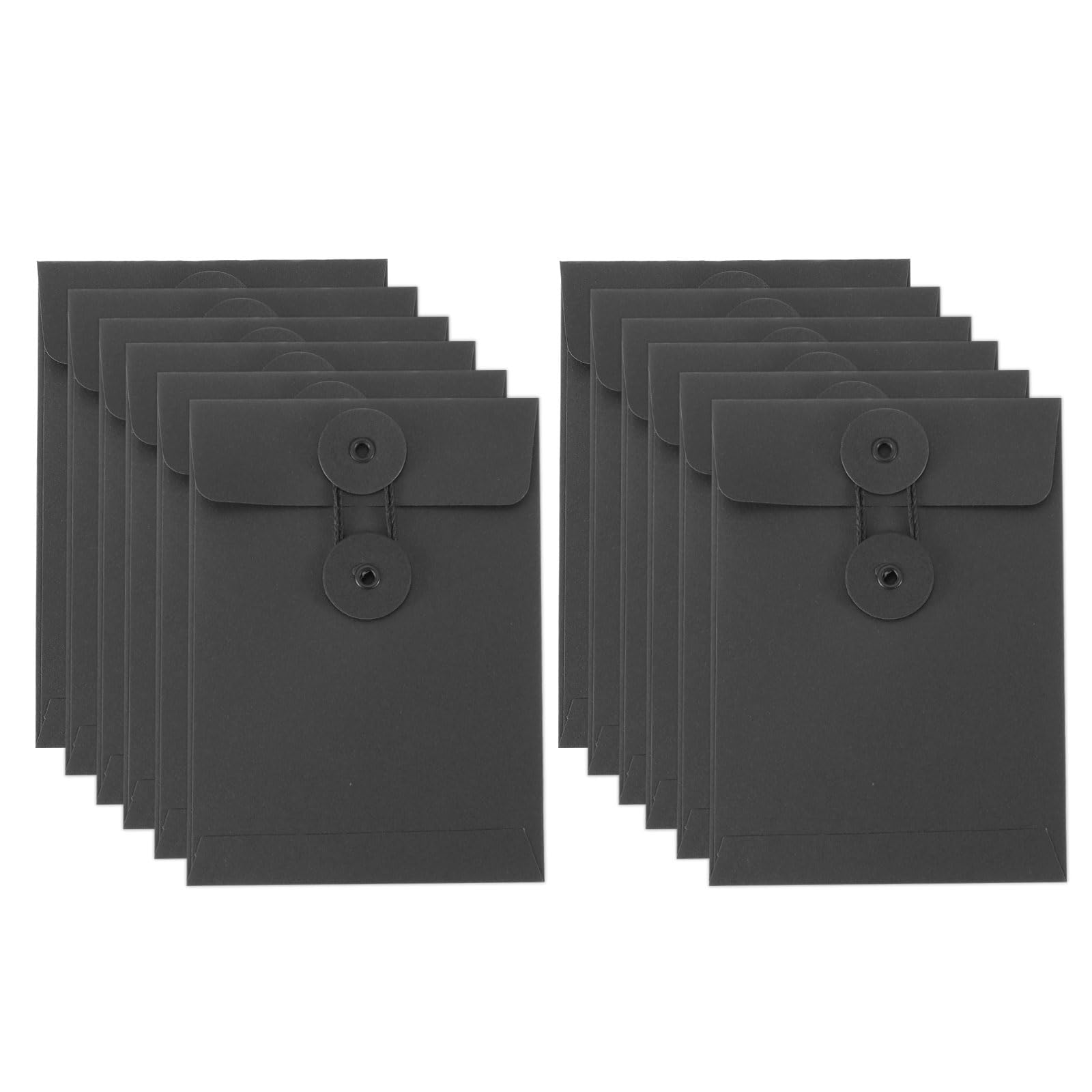 PATIKIL 12 Pcs Kraft Paper Envelope with String Tie Closure, 5.5 x 4 Inch Vintage Envelopes File Folder Bag for Office Business Home Card Storage Document Organize, Black