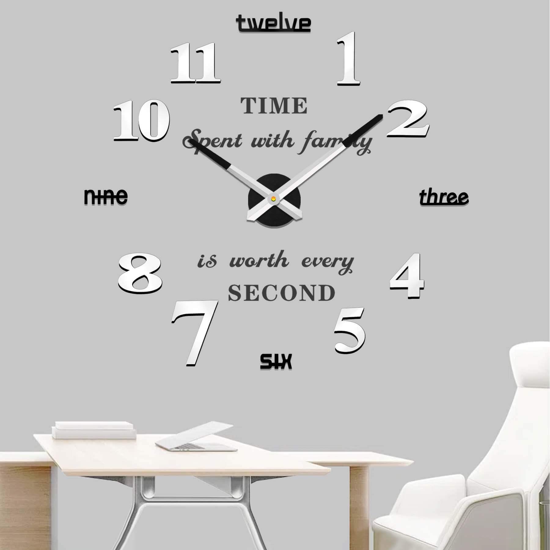 VANGOLD Modern Mute DIY Frameless Large Wall Clock 3D Mirror Sticker Metal Big Watches Home Office Decorations